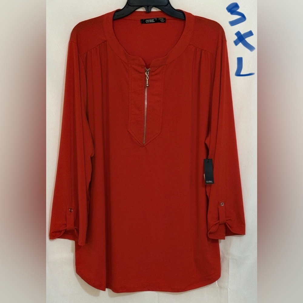 Chic Red Zipper Blouse